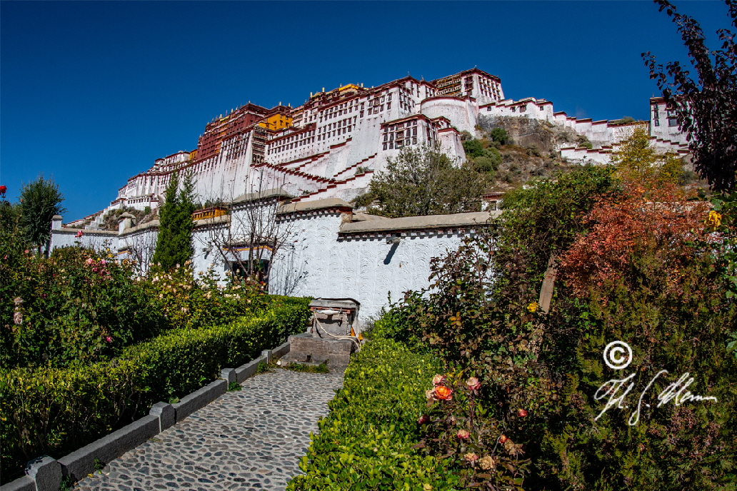 Der riesige Potala-Palast liegt auf dem Berg Mar-po-ri, der sich 130 Meter ber Lhasa  erhebt.
Es gibt keinen Aufzug zum Palast oder in den Palast hinein, sodass Besucher die Spitze erreichen, indem sie Stufen ber 100 Meter erklimmen. 